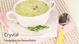  Presentation with soup - Theme featuring pease - nourishing soup in pink pan background and a  colored foreground