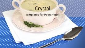  Presentation with blue pink - Presentation consisting of pease - nourishing soup in pink pan background and a lemonade colored foreground