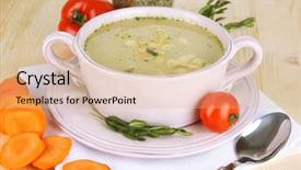  Presentation with soup - Colorful presentation theme enhanced with pease - nourishing soup in pink pan backdrop and a coral colored foreground