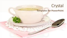  Presentation with soup - Colorful PPT theme enhanced with pease - nourishing soup with vegetables backdrop and a cream colored foreground