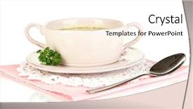  Presentation with soup - Audience pleasing slide deck consisting of women holding red coffee cup in hands backdrop and a coral colored foreground