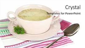  Presentation with soup - Beautiful slide deck featuring pease - nourishing soup with vegetables backdrop and a white colored foreground