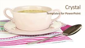  Presentation with soup - Presentation design having pease - nourishing soup with vegetables background and a cream colored foreground