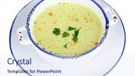  Presentation with white plate - Presentation theme with pease - soup in plate isolated background and a  colored foreground