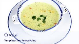  Presentation with white plate - Cool new PPT layouts with pease - soup in plate isolated backdrop and a  colored foreground