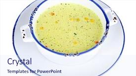  Presentation with white marble plate marble - Presentation design consisting of pease - soup in plate isolated background and a  colored foreground