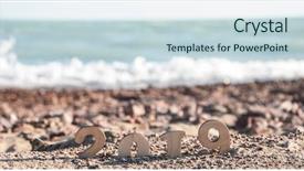  Presentation with rolling stones - Presentation having pebble stones on the sea background and a sky blue colored foreground