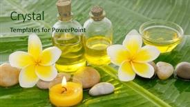  Presentation with banana - Amazing slide set having pebbles candle frangipani oil backdrop and a seafoam green colored foreground