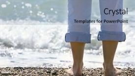  Presentation with female and beach - PPT theme featuring pebbles free - close up of female feet background and a light blue colored foreground