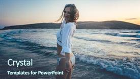  Presentation with being a single woman - PPT theme consisting of pebbles free - woman having fun background and a ocean colored foreground