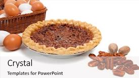  Presentation with banoffee pie cake on white - Theme consisting of pecan pie on a white background and a light gray colored foreground