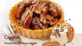  Presentation with chocolate dessert - Audience pleasing presentation consisting of pecan tart with cream backdrop and a gold colored foreground