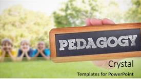  Presentation with chalkboard - PPT layouts featuring pedagogia - word pedagogy and hand showing background and a yellow colored foreground