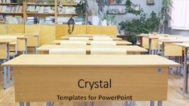  Presentation with class - Presentation theme featuring pedagogics - interior of a class room background and a  colored foreground