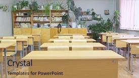  Presentation with room interior design - Audience pleasing presentation theme consisting of pedagogics - interior of a class room backdrop and a  colored foreground