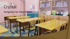  Presentation with class - Beautiful presentation theme featuring pedagogics - interior of a class room backdrop and a  colored foreground