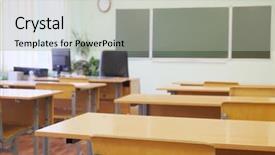  Presentation with room interior design - Beautiful slide set featuring pedagogics - interior of a class room backdrop and a  colored foreground