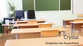  Presentation with class - Cool new presentation theme with pedagogics - interior of an empty school backdrop and a  colored foreground
