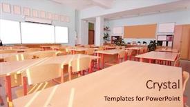  Presentation with class - Theme consisting of pedagogics - interior of an empty school background and a lemonade colored foreground