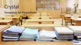  Presentation with class - Presentation with pedagogics - interior of an empty school background and a  colored foreground