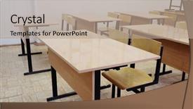  Presentation with school class arabic kids - Presentation theme featuring pedagogics - interior of an empty school background and a  colored foreground