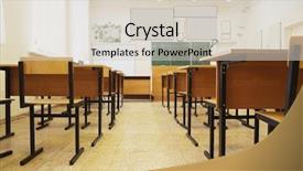  Presentation with class - Slide set having pedagogics - interior of an empty school background and a  colored foreground