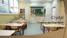  Presentation with class - Audience pleasing slide set consisting of pedagogics - interior of an empty school backdrop and a coral colored foreground