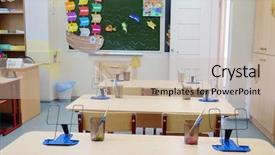  Presentation with school class arabic kids - Presentation design consisting of pedagogics - interior of an empty school background and a  colored foreground