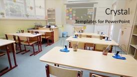  Presentation with class - Audience pleasing presentation design consisting of pedagogics - interior of an empty school backdrop and a mint green colored foreground