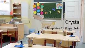 Presentation with class - PPT layouts with pedagogics - interior of an empty school background and a  colored foreground