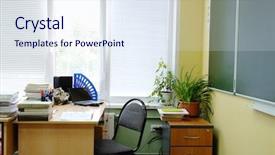  Presentation with class - Amazing slide deck having pedagogics - interior of an empty school backdrop and a  colored foreground