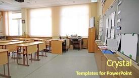  Presentation with class - Colorful slide deck enhanced with pedagogics - interior of an empty school backdrop and a coral colored foreground