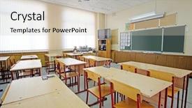  Presentation with class - Amazing theme having pedagogics - interior of an empty school backdrop and a soft green colored foreground