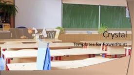 Presentation with class - Presentation theme having pedagogics - interior of an empty school background and a  colored foreground