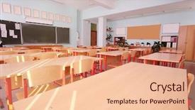  Presentation with school class arabic kids - PPT layouts with pedagogics - interior of an empty school background and a  colored foreground