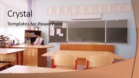  Presentation with school class arabic kids - Beautiful PPT theme featuring pedagogics - interior of an empty school backdrop and a  colored foreground