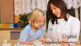  Presentation with evaluation of 5 years old boy - Beautiful presentation theme featuring pedagogics - teacher and 5-6 years old backdrop and a  colored foreground