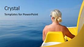  Presentation with rising sea level - PPT theme consisting of pedal boat on water level background and a  colored foreground