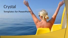  Presentation with water woman swimming underwater - Presentation theme with pedal boat on water level background and a light blue colored foreground