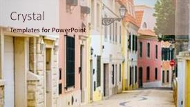  Presentation with street - Presentation consisting of pedestian-cobblestone-street-in-cascais background and a coral colored foreground