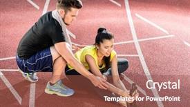  Presentation with stretching - Slide deck featuring pedestran - male and female athlete doing background and a  colored foreground