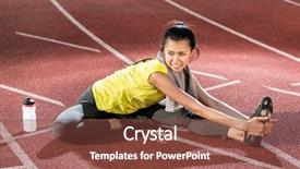  Presentation with woman - Audience pleasing PPT theme consisting of pedestran - woman sprinter doing warm up backdrop and a tawny brown colored foreground