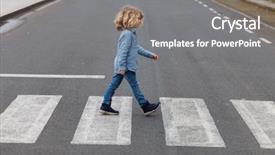  Presentation with pedestrian crossing - PPT theme having pedestrian - little boy crossing alone background and a gray colored foreground