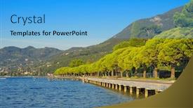  Presentation with pedestrian - PPT theme enhanced with pedestrian alley on the banks of garda lake toscolano italy background and a light blue colored foreground