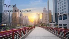  Presentation with pedestrian - Presentation theme with pedestrian bridge - china guangzhou cityscape background and a light blue colored foreground