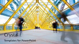  Presentation with pedestrian bridge - Beautiful PPT layouts featuring pedestrian bridge - moving people in modern yellow backdrop and a light blue colored foreground
