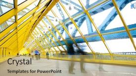  Presentation with pedestrian bridge - PPT theme consisting of pedestrian bridge - people silhouettes in motion background and a yellow colored foreground