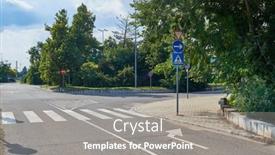  Presentation with pedestrian crossing - Amazing slide set having pedestrian-crossing-on-an-urban backdrop and a gray colored foreground