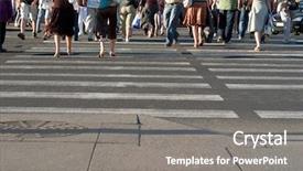  Presentation with city street - Cool new PPT theme with pedestrians crossing a street backdrop and a gray colored foreground