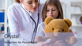  Presentation with doctor examining a newborn baby - Presentation theme featuring pediateric heart - woman female doctor examining little background and a  colored foreground